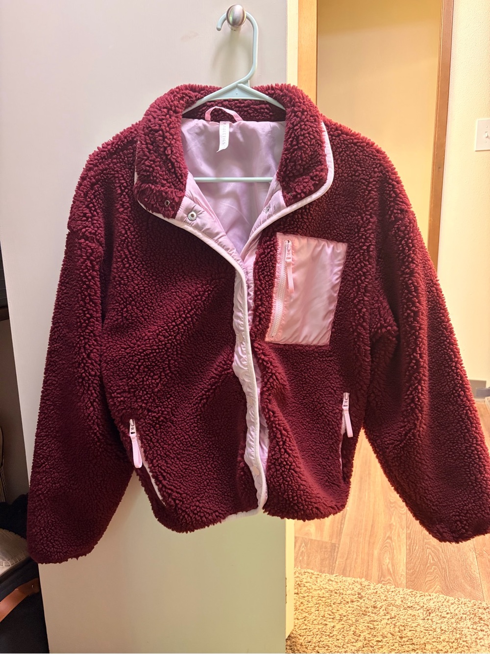 Fabletics Women's Sherpa Fleece Jacket Burgundy Size XS